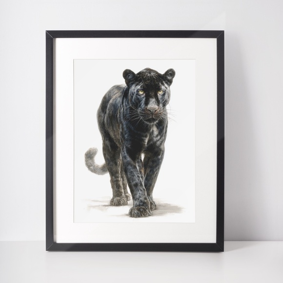 Watercolor Black Jaguar Wall Art Print Unframed - Majestic Jungle Elegance - Picture 2 of 6